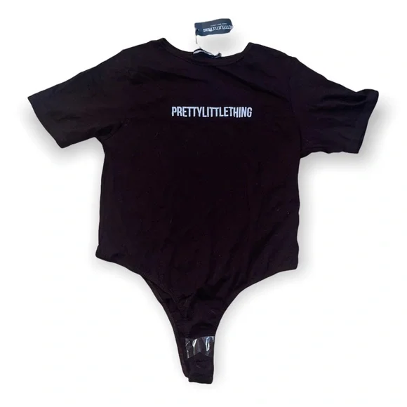 BNWT | PRETTYLITTLETHING Logo Chocolate Brown Short Sleeve Bodysuit - Picture 1 of 9